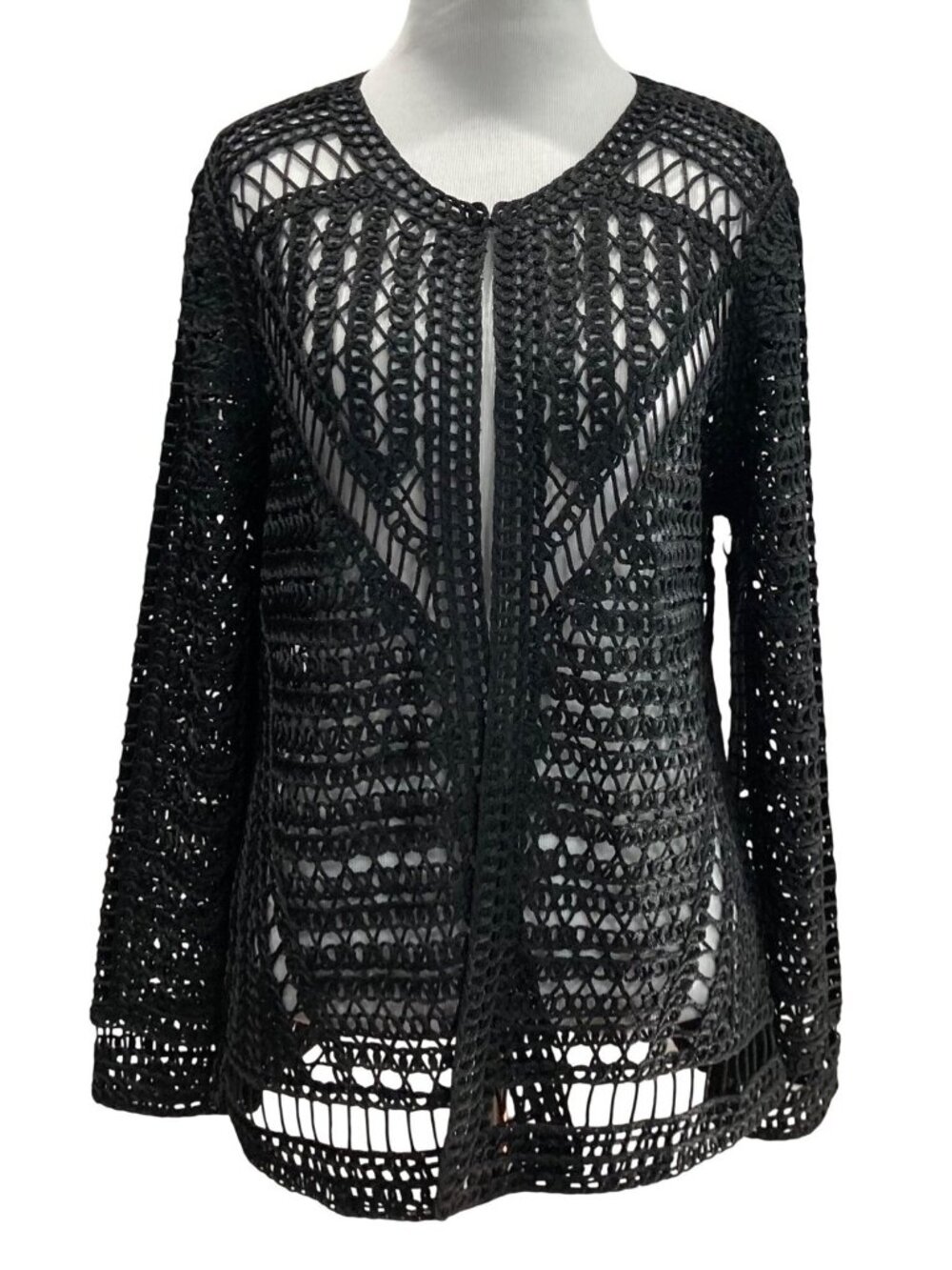 Berek Open Knit Crochet Jacket PL Black Whimsigoth Festival Granny Artsy Boho